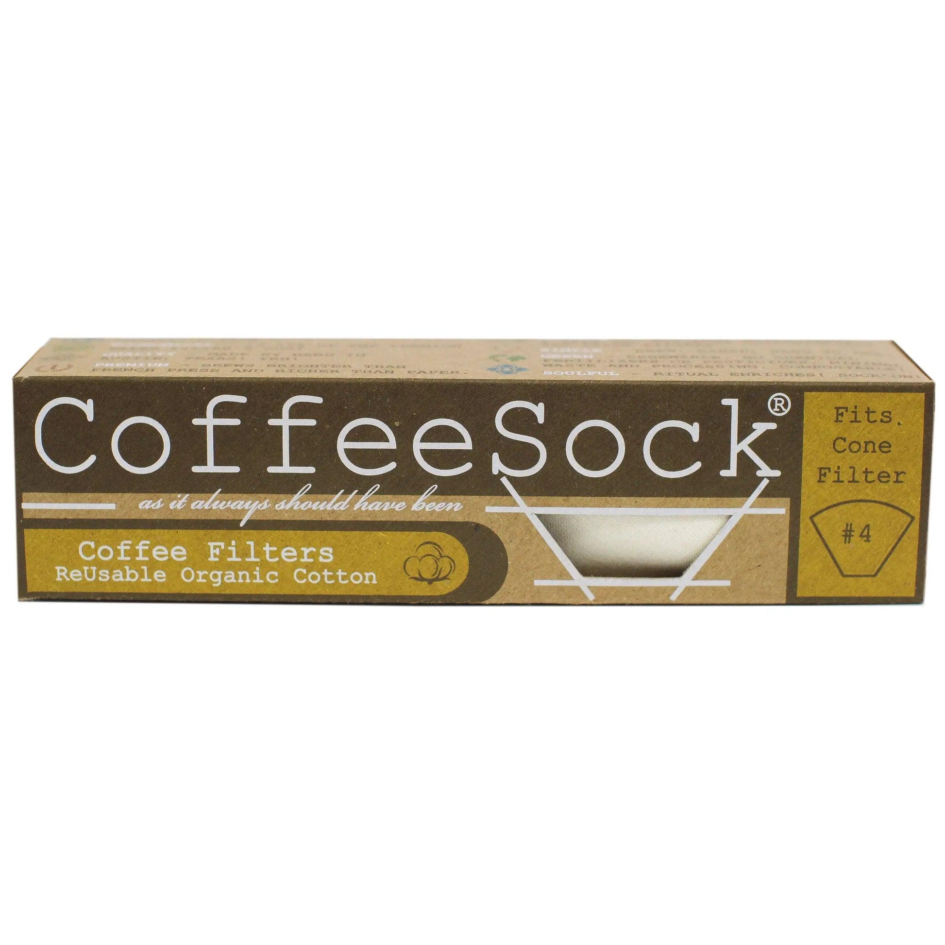 Coffee Sock Reusable Coffee Filters, Organic Cotton - #4 Cone Filter, Drip - Ninth & Pine