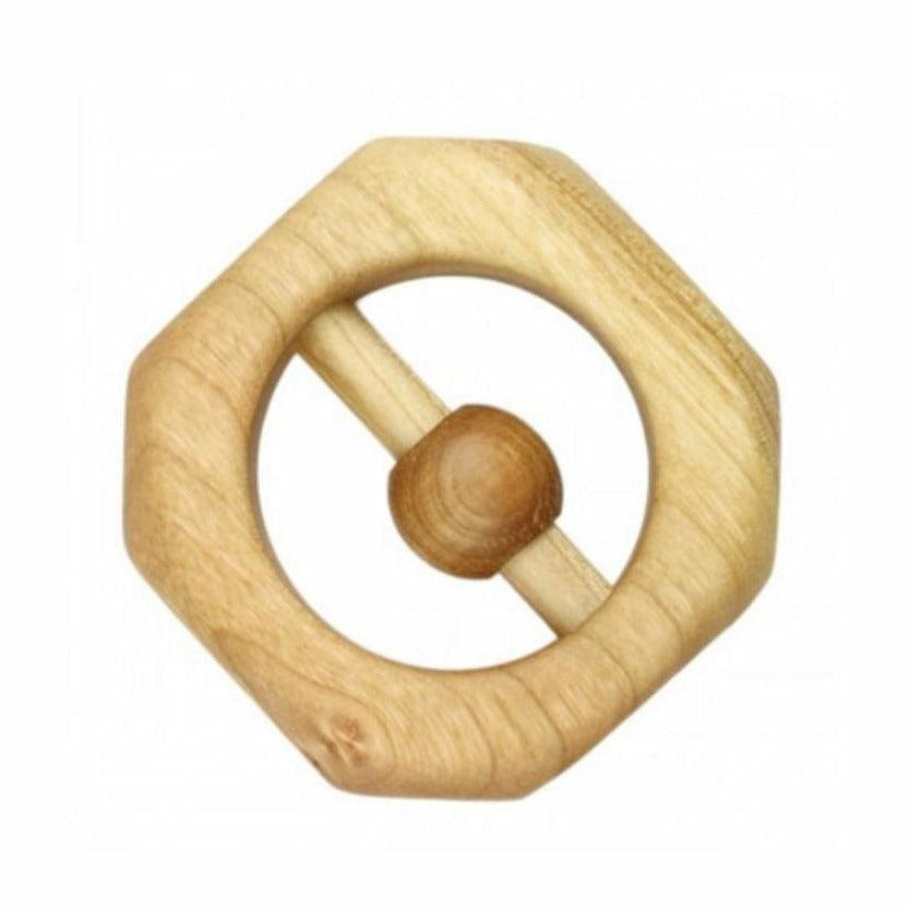 Hand-Crafted Cherry and Beech Wood Baby Rattle - Ninth & Pine
