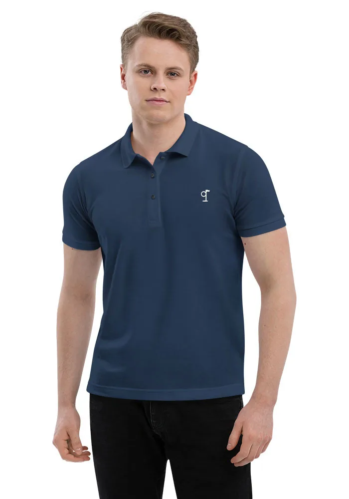 Golfer in a navy pique polo