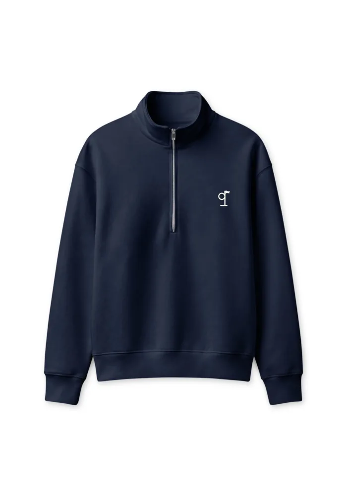 The Pine Half-Zip in navy, a heavyweight layer