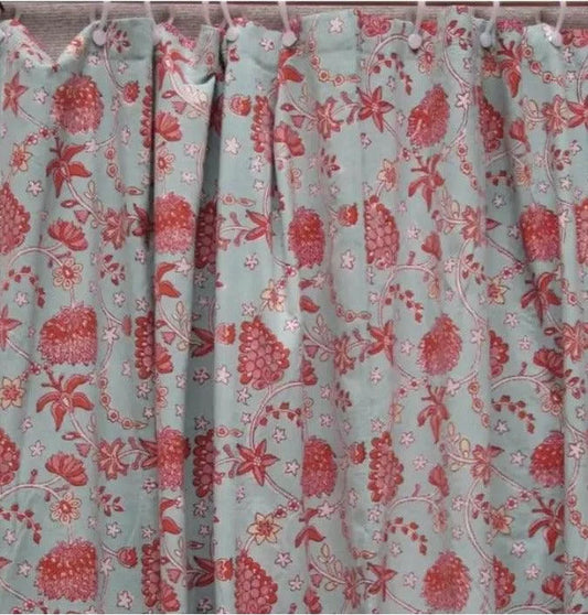 Cotton Shower Curtain | Hand Block Printed, Garden Sky