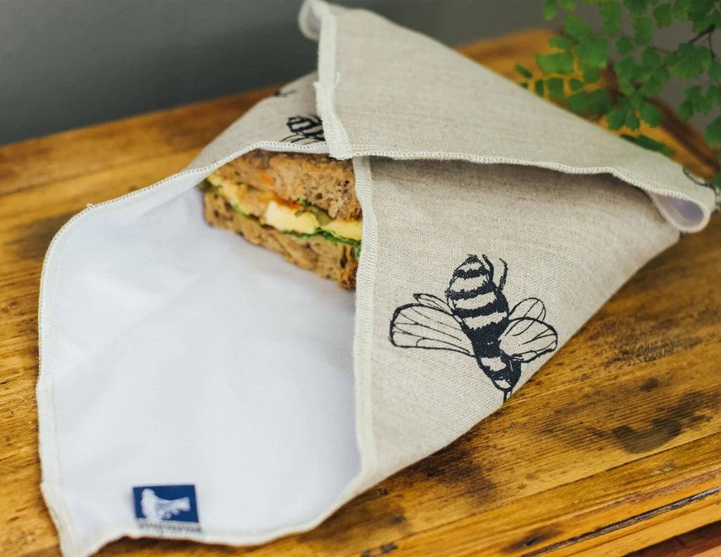 Reusable Sandwich Wrap - Linen, Bees - Ninth & Pine