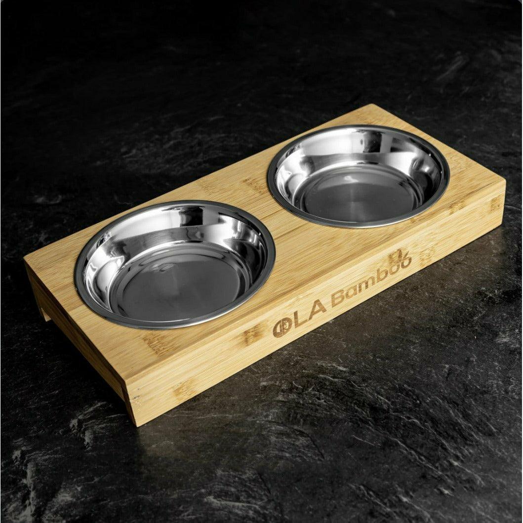 Double Bamboo and Stainless Steel Pet Bowl for Small/Toy Dogs or Cats - Ninth & Pine