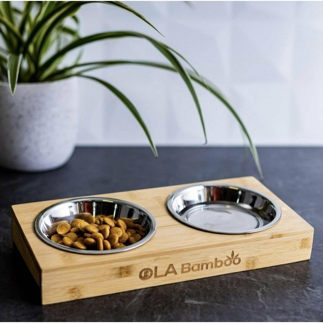 Double Bamboo and Stainless Steel Pet Bowl for Small/Toy Dogs or Cats - Ninth & Pine