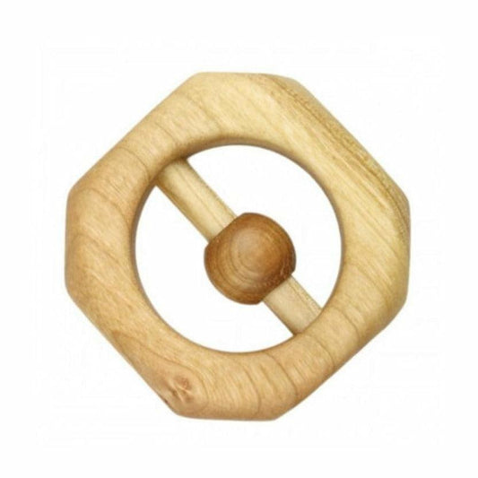 Hand-Crafted Cherry and Beech Wood Baby Rattle - Ninth & Pine