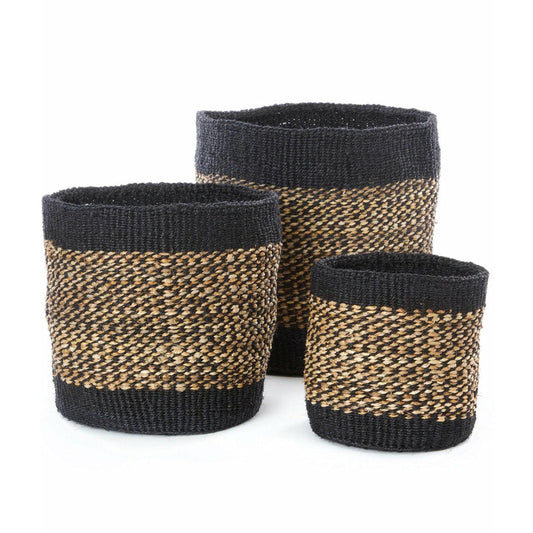 Set of 3, Kitonga Two-Tone Sisal Baskets with Black - Ninth & Pine