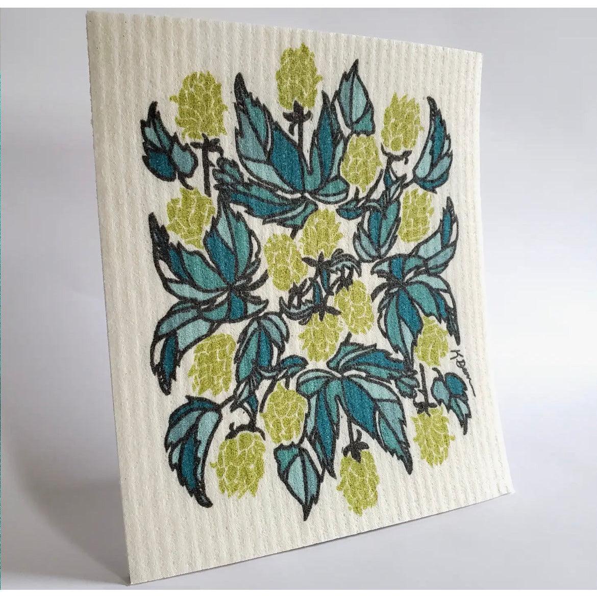 Reusable Paper Towel, Swedish Dish Cloth, Hops Flowers - Ninth & Pine