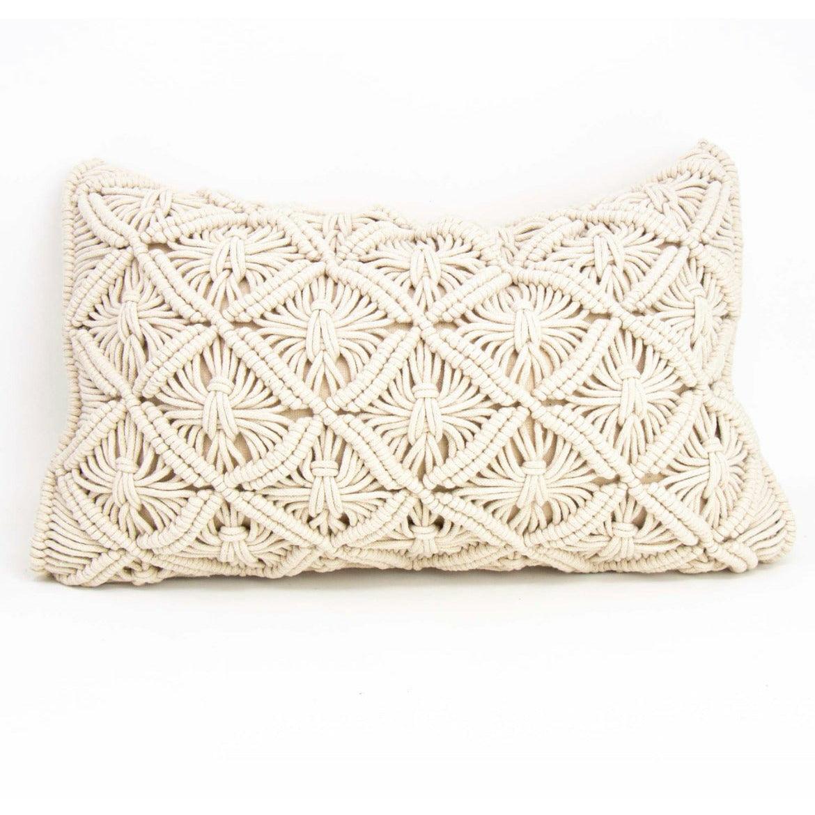 Upcycled Cotton Macrame Rectangular Throw Pillow - Alder & Alouette