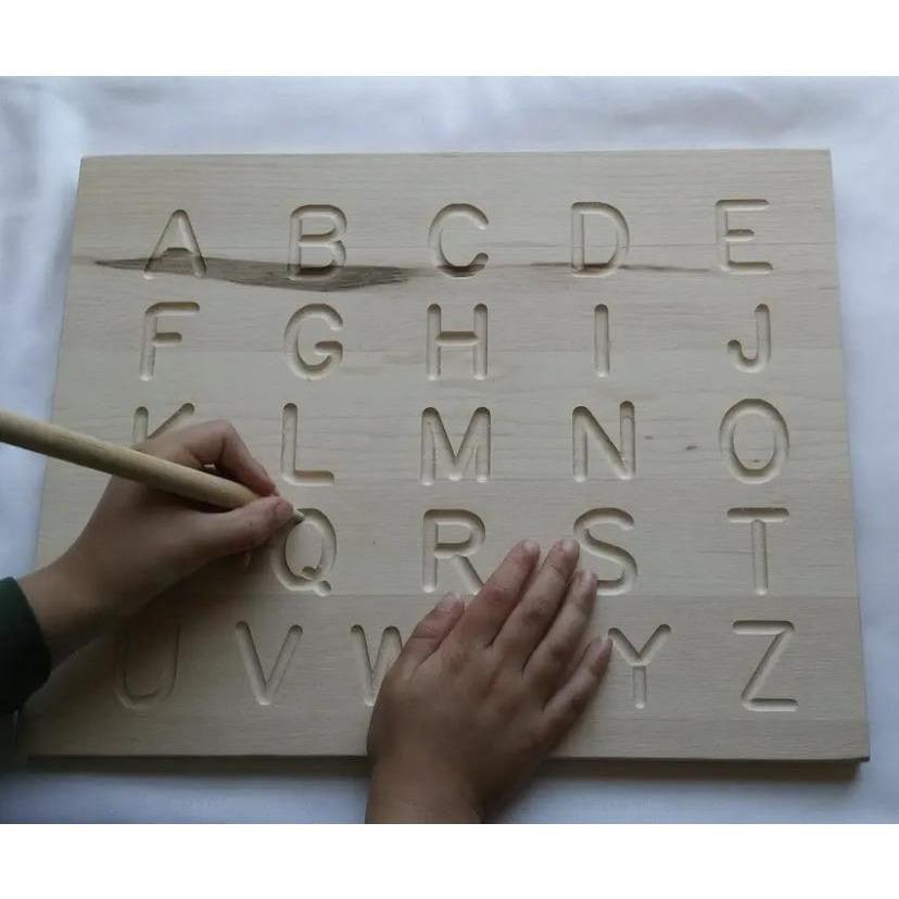 Wooden Numbers, Shapes and Uppercase Alphabet Wooden Sensory and Tracing  Board – Ninth & Pine